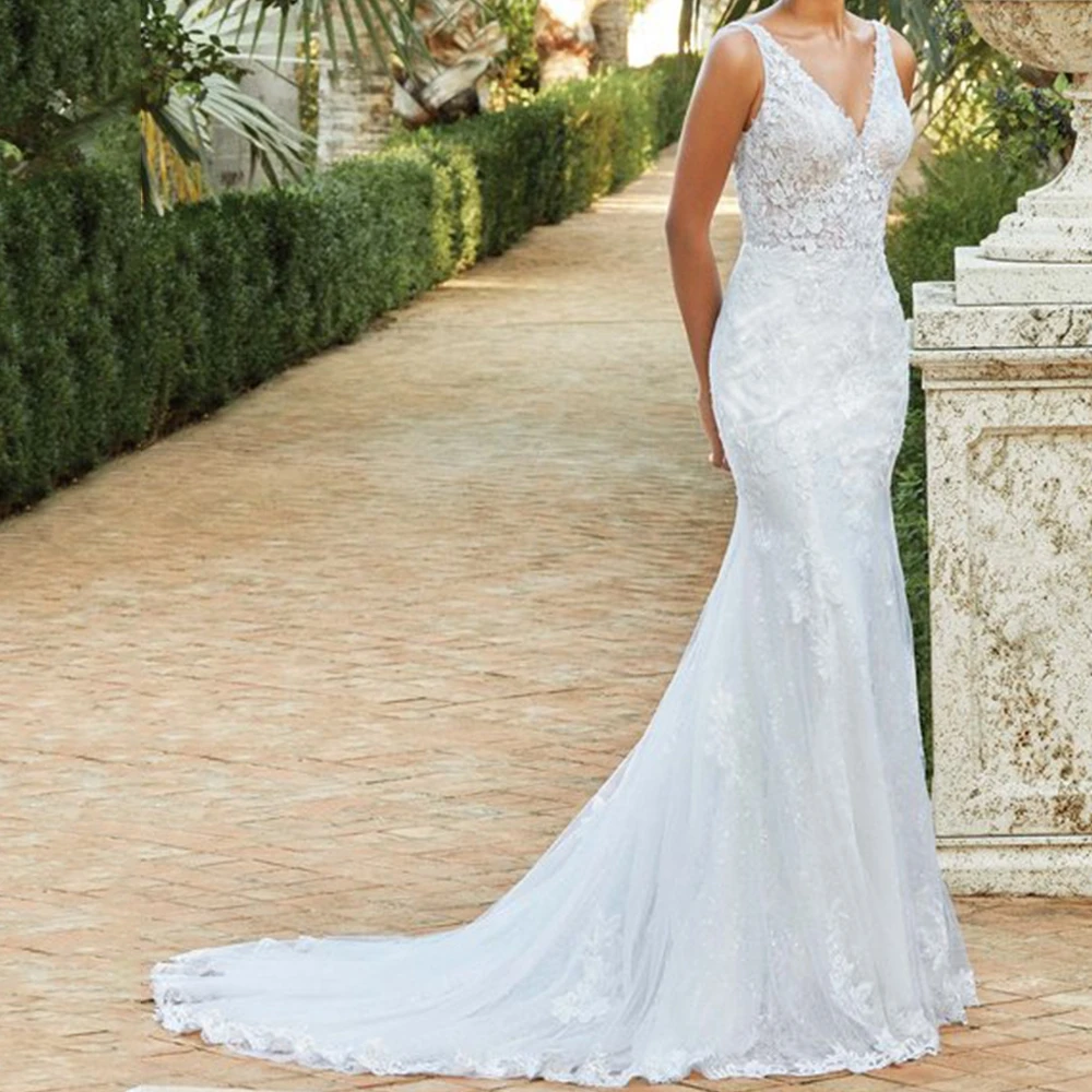 V-Neck Wedding Dresses of Mermaid Appliques Floor Length Elegant High Quality Backless with Zipper and Buttons Bridal Gowns
V-Neck Wedding Dresses of Mermaid Appliques Floor Length Elegant High Quality Backless with Zipper and Buttons Bridal Gowns
