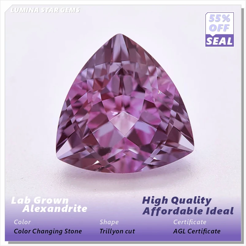 Lab Grown Alexandrite Stone Trillyon Cut change from Green to Purple High quality for Jewelry Making Selectable AGL Certificatev
Lab Grown Alexandrite Stone Trillyon Cut change from Green to Purple High quality for Jewelry Making Selectable AGL Certificatev