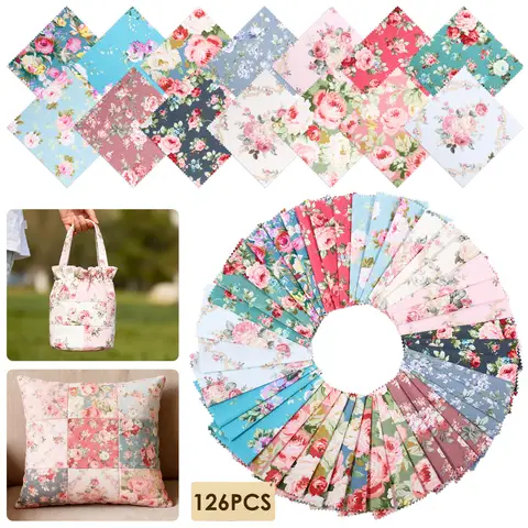 126 Pcs Assorted Charm Pack for Quilting Cotton Fabric Square 5 x 5 Inch Pre Cut Quilted Fabric Floral Patchwork for Sewing DIY