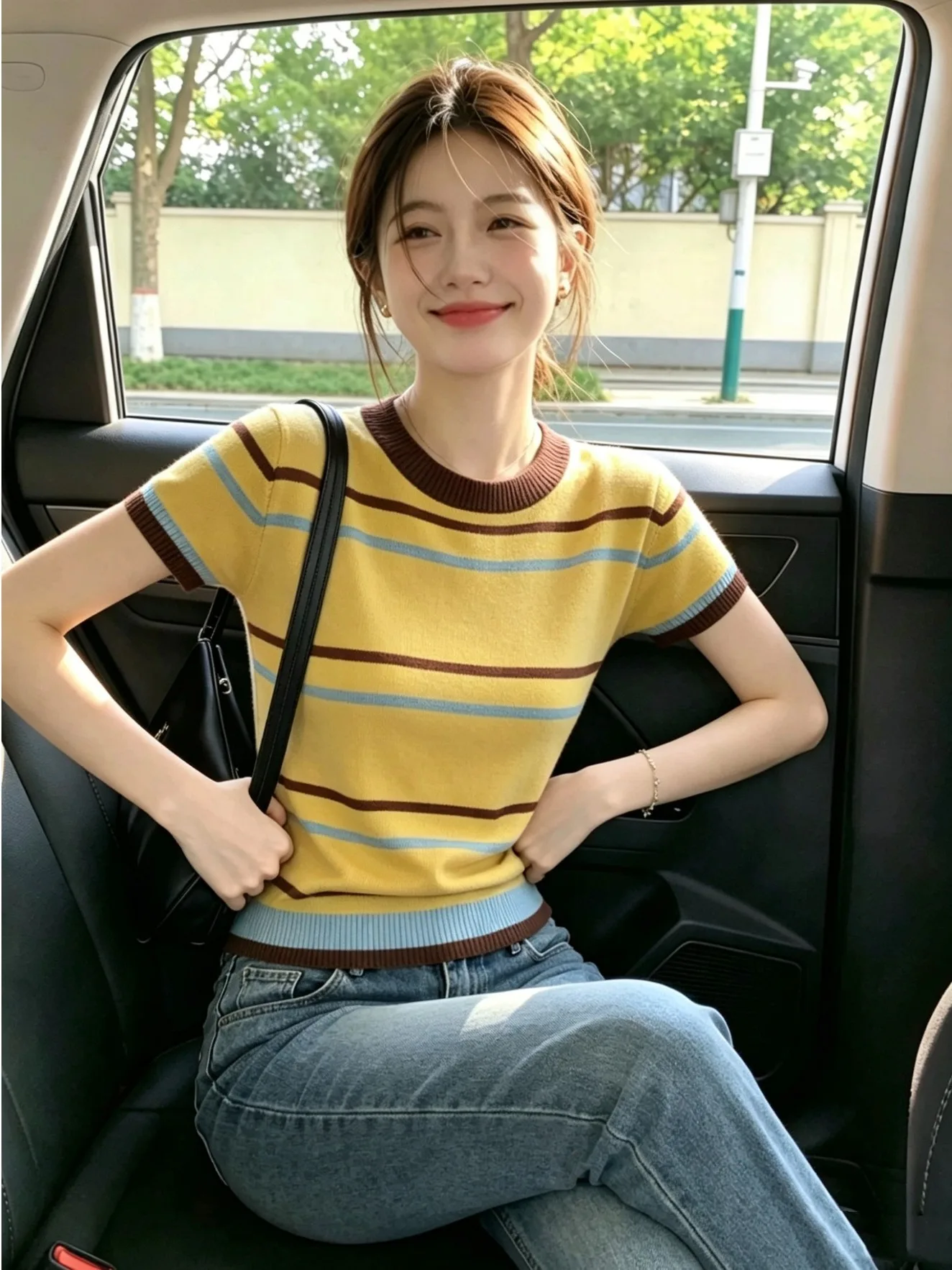 Korean Style Slim Fit Short Sleeve Knitted Sweater Women's Summer Fashion Color Block Stripe Top Youthful Looking
Korean Style Slim Fit Short Sleeve Knitted Sweater Women's Summer Fashion Color Block Stripe Top Youthful Looking