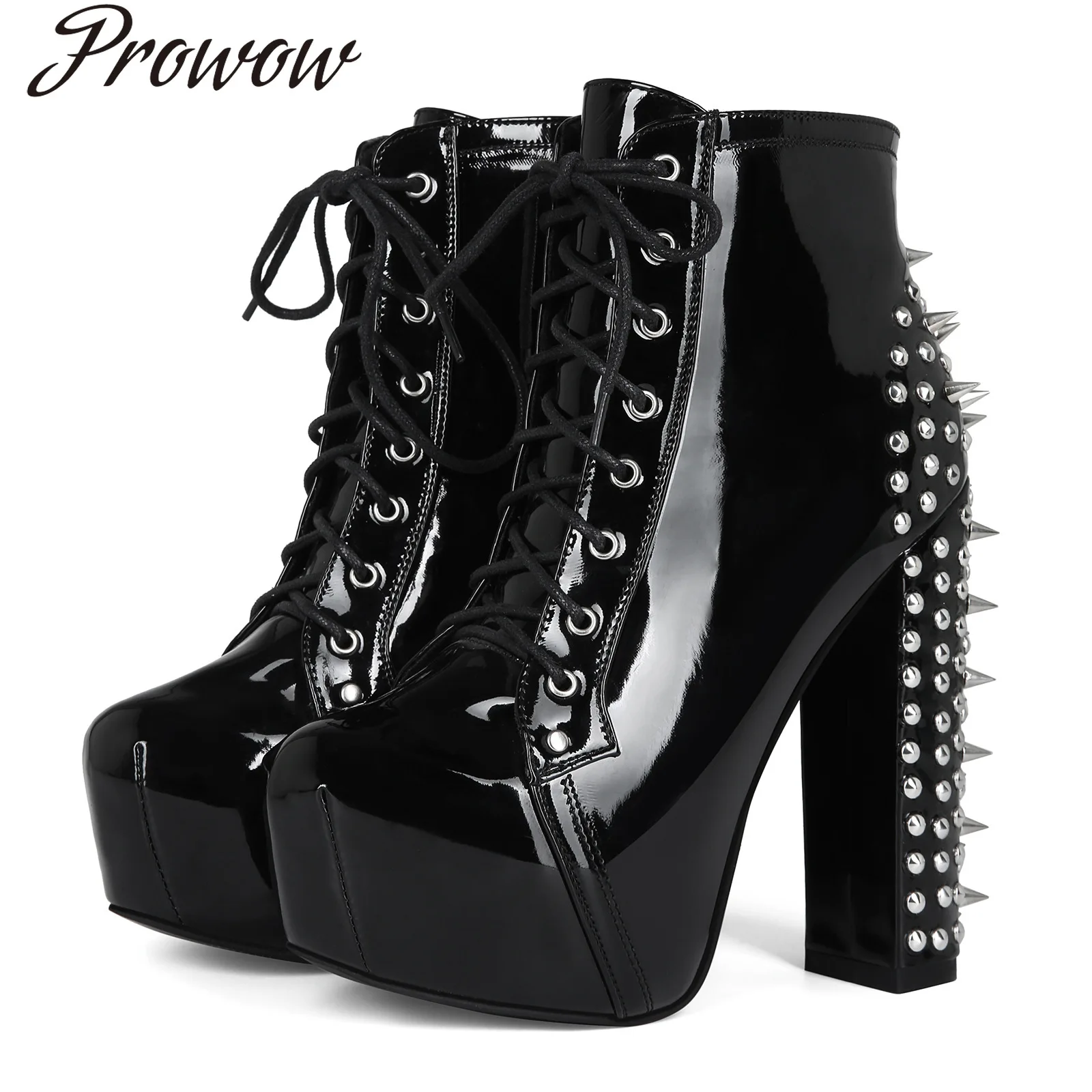 Сексуальные ботильоны больших размеров с черными заклепками на толстом каблуке, женская обувь Zapatos Mujer 
Сексуальные ботильоны больших размеров с черными заклепками на толстом каблуке, женская обувь Zapatos Mujer