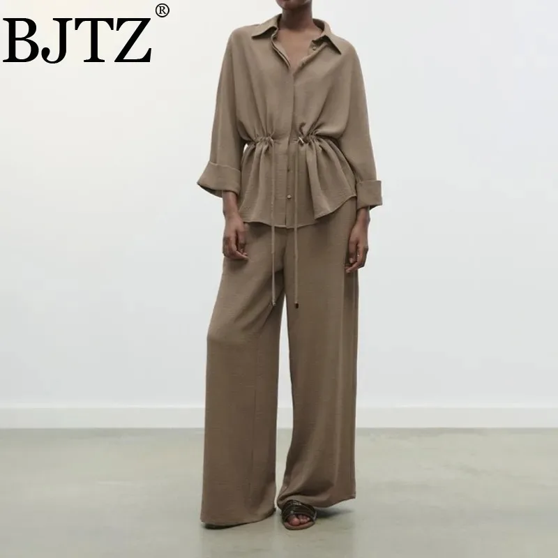 BJTZ 2025 Spring Women’s 2 Piece Set Khaki Shirt & Wide Leg Pants Tie Waist Elegant High Quality Spring Summer Work Set 
BJTZ 2025 Spring Women’s 2 Piece Set Khaki Shirt & Wide Leg Pants Tie Waist Elegant High Quality Spring Summer Work Set