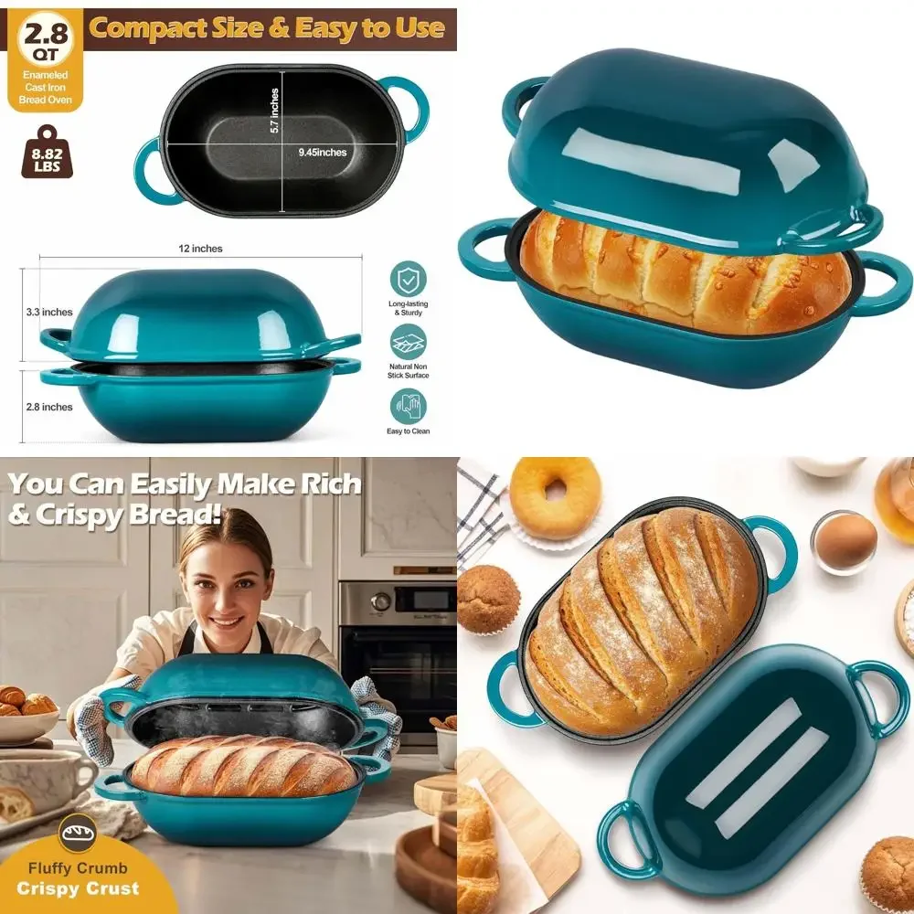 Oval Enamel Cast Iron Bread Baker, 2.8-Quart Heavy-Duty Dutch Oven with Lid for Sourdough, Dark Green Roasting Pot
Oval Enamel Cast Iron Bread Baker, 2.8-Quart Heavy-Duty Dutch Oven with Lid for Sourdough, Dark Green Roasting Pot