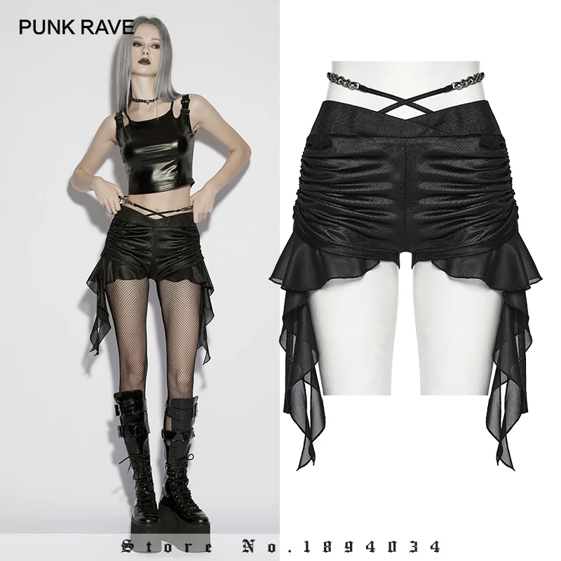 PUNK RAVE Women's Post-apocalyptic Drawstring Irregular Ruffled Hem Waist Chain Shorts Knit & Chiffon Personal Casual Short Pant
PUNK RAVE Women's Post-apocalyptic Drawstring Irregular Ruffled Hem Waist Chain Shorts Knit & Chiffon Personal Casual Short Pant