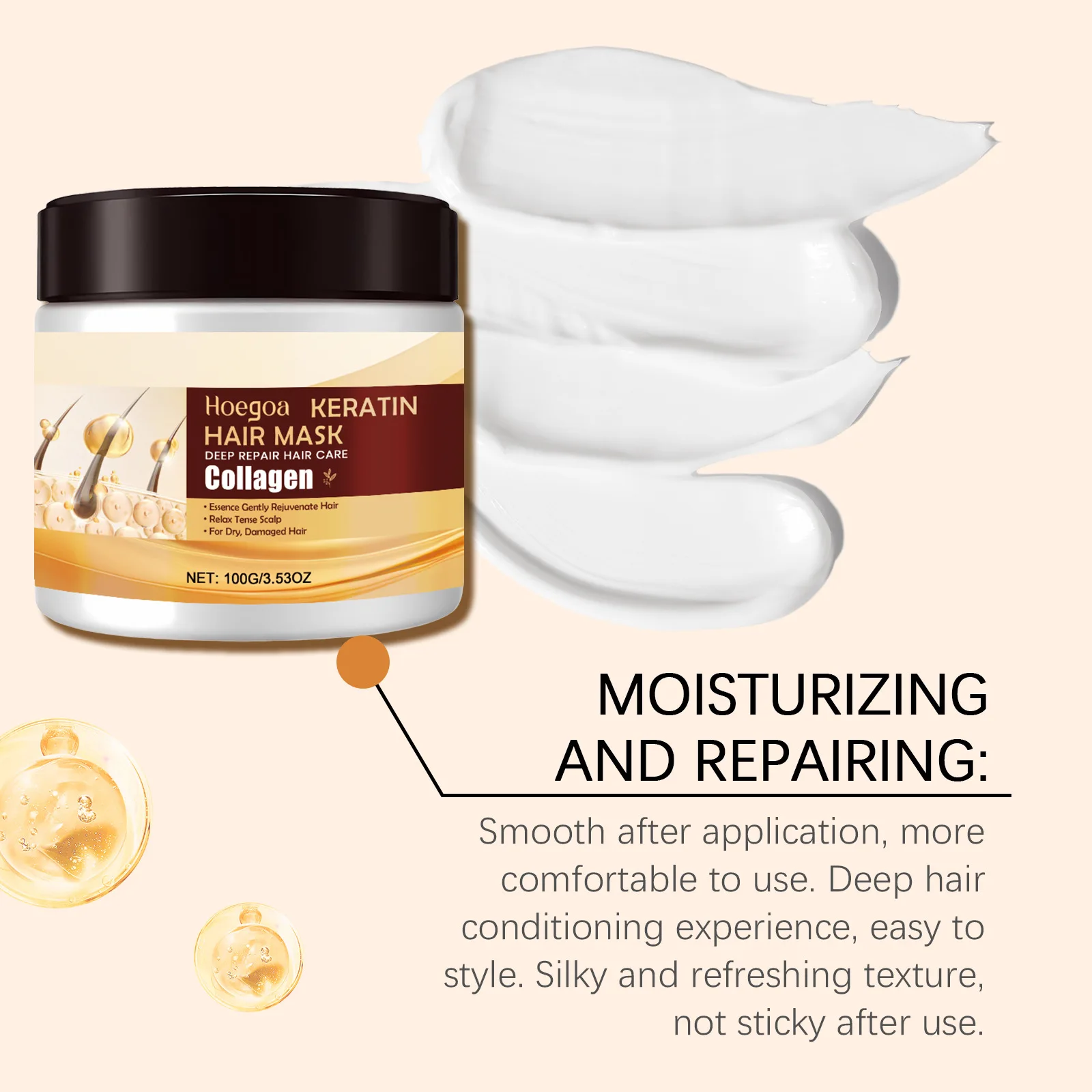 Keratin Repair Hair Mask Smooth Soft Hair Improve Breakage Frezzy Dry Knot Nourish Scalp Keep Shine Thicken Moisturize Hair Mask
Keratin Repair Hair Mask Smooth Soft Hair Improve Breakage Frezzy Dry Knot Nourish Scalp Keep Shine Thicken Moisturize Hair Mask