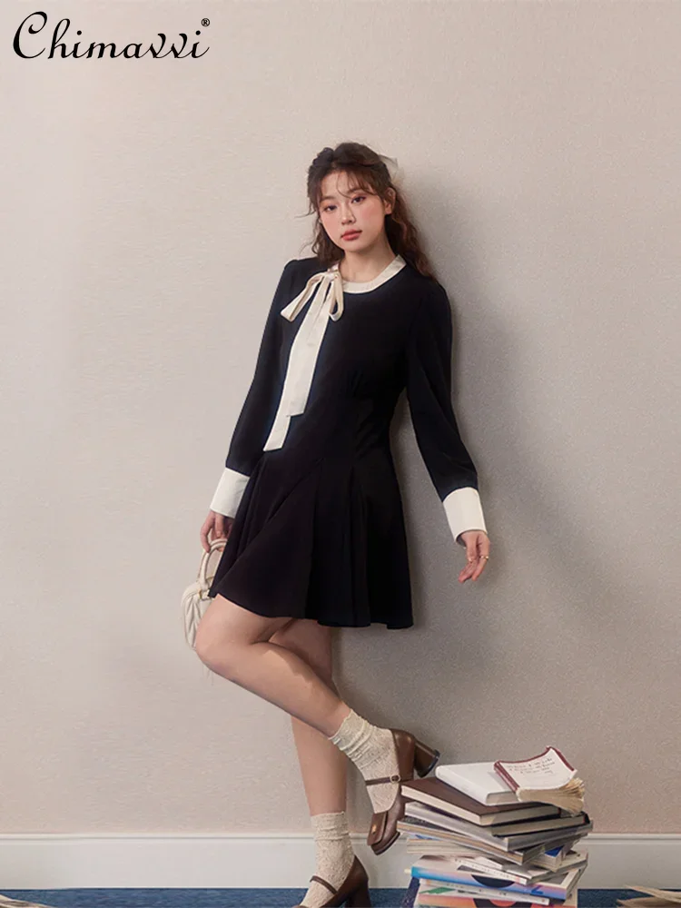 French Elegant Socialite Style round Neck Lace-up Bow Long Sleeve High Waist Slim Fit A-line Black Oversize Short Dress Women
French Elegant Socialite Style round Neck Lace-up Bow Long Sleeve High Waist Slim Fit A-line Black Oversize Short Dress Women