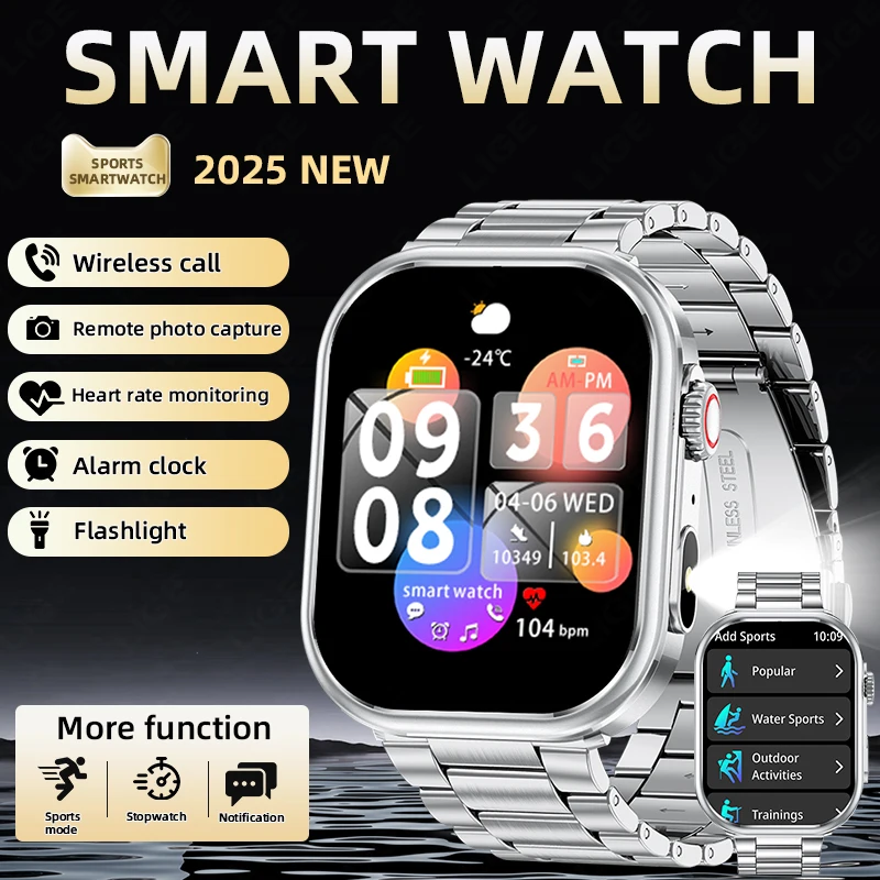LIGE 2026 Smart Watch Sports Tracker Heart Rate Sleep Health Monitoring Bluetooth Call Waterproof Flashlight Luxury Men's Watch
LIGE 2026 Smart Watch Sports Tracker Heart Rate Sleep Health Monitoring Bluetooth Call Waterproof Flashlight Luxury Men's Watch