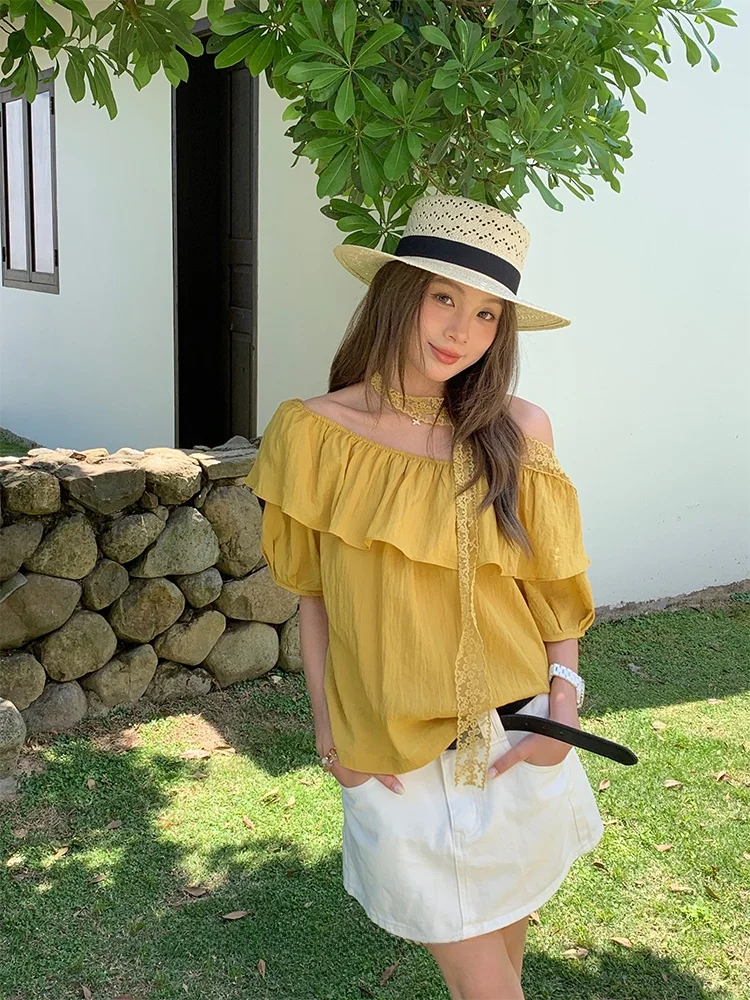 Trendy Yellow Ginger Collar Loose Women's Shirt Simple Summer New Style Slimming Personality Women's Premium Quality Blouse
Trendy Yellow Ginger Collar Loose Women's Shirt Simple Summer New Style Slimming Personality Women's Premium Quality Blouse