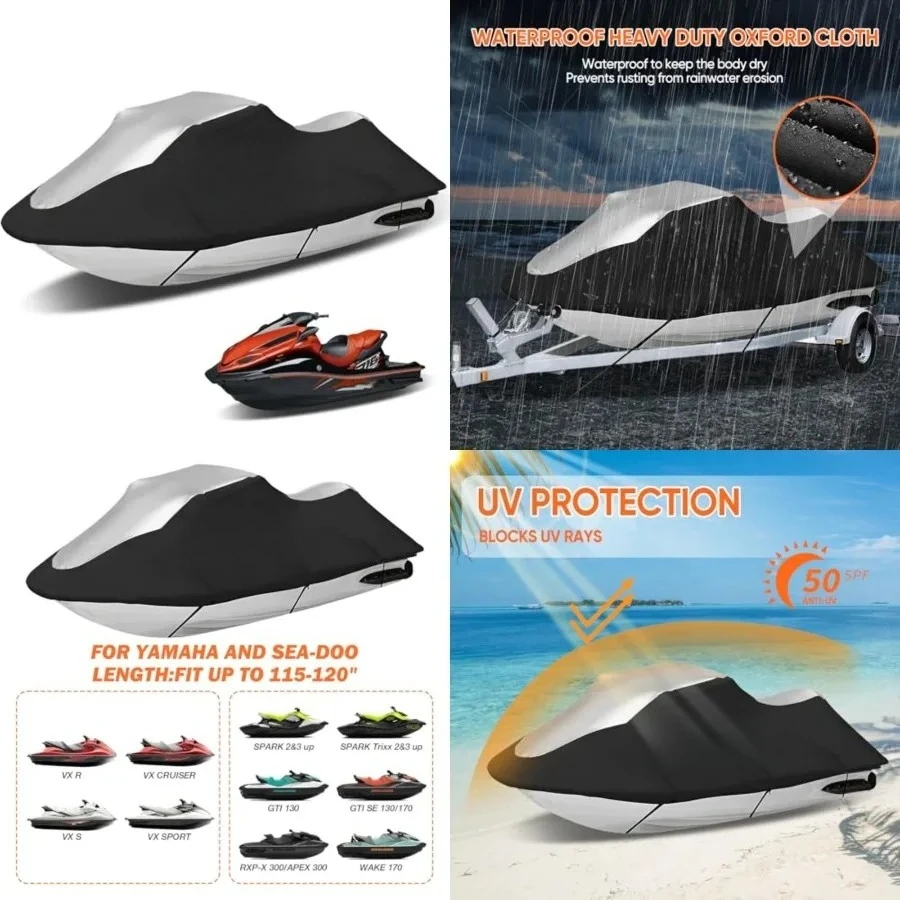 Jet Ski Cover Jetski Cover Compatible with Yamaha Seadoo, Trailerable Jet Ski Covers 2 3 Seater UV Resistant Waterproof Heavy Duty Jetski Covers with 2 Air Vents Suitable for PWC Lengths 115'' to 120"
Jet Ski Cover Jetski Cover Compatible with Yamaha Seadoo, Trailerable Jet Ski Covers 2 3 Seater UV Resistant Waterproof Heavy Duty Jetski Covers with 2 Air Vents Suitable for PWC Lengths 115'' to 120"