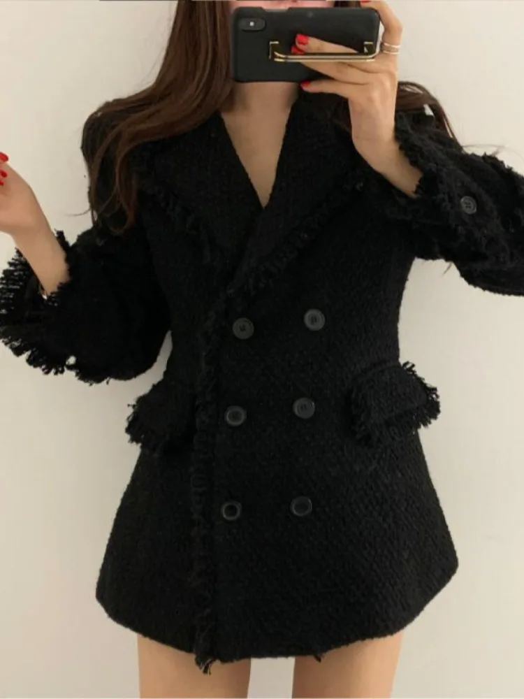 Retro Tweed Double Breasted Coat with Fringe Bla Outerwear for Women Chic Busin Sle Suitable for Various Ocns
Retro Tweed Double Breasted Coat with Fringe Bla Outerwear for Women Chic Busin Sle Suitable for Various Ocns
