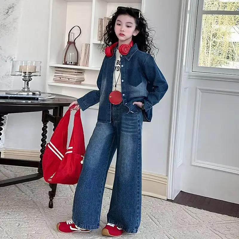 Girls' Cowboy Set Spring And Autumn 2025 New Style Girls' Stylish Trend Spring Wide Leg Pants Retro Two Piece Set
Girls' Cowboy Set Spring And Autumn 2025 New Style Girls' Stylish Trend Spring Wide Leg Pants Retro Two Piece Set