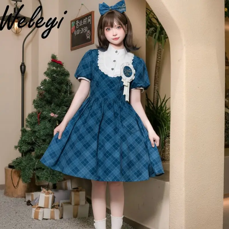 Sweet Girl Lolita Singing Costume Midi Plaid Dress Summer New Kawaii Short Sleeve Daily Knee-length Dresses Student Feminino
Sweet Girl Lolita Singing Costume Midi Plaid Dress Summer New Kawaii Short Sleeve Daily Knee-length Dresses Student Feminino