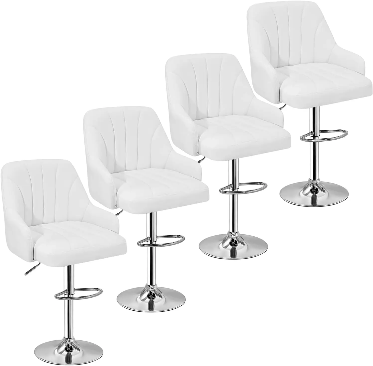 Set of 4 Adjustable Swivel Bar Stools with Back & Arm, Modern White PU Chairs for Kitchen Island, Pub, Dining Room
Set of 4 Adjustable Swivel Bar Stools with Back & Arm, Modern White PU Chairs for Kitchen Island, Pub, Dining Room