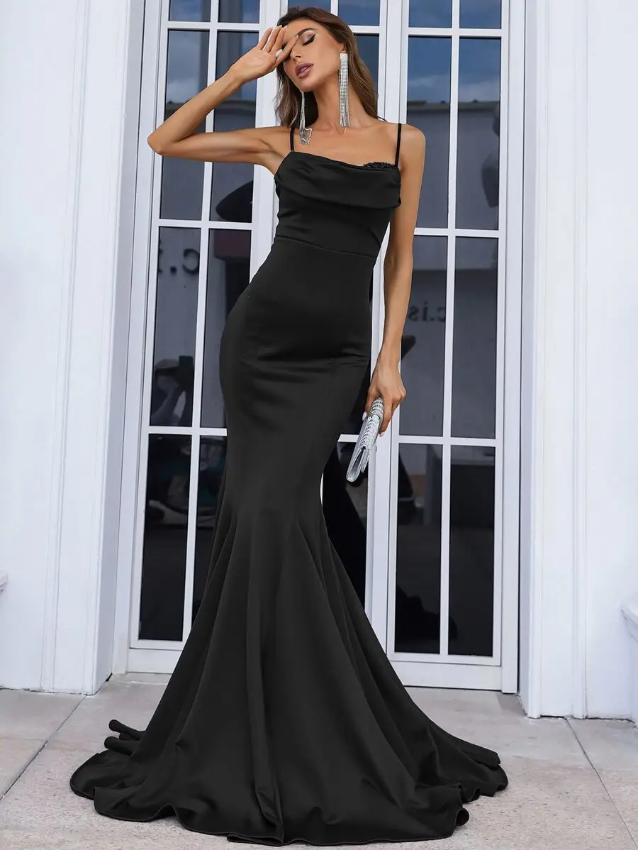 Sequin Insert Draped Collar Mermaid Floor Length Formal Evening Gown Black
Sequin Insert Draped Collar Mermaid Floor Length Formal Evening Gown Black