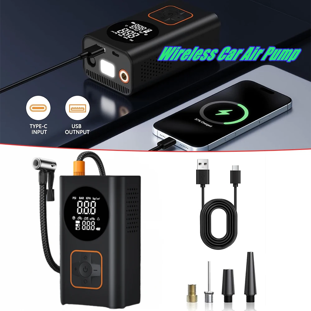 Wireless Car Air Compressor Rechargeable Digital Display Tire Inflator Electric Air Pump for Car Sedan Bike Motorcycle LED Light
Wireless Car Air Compressor Rechargeable Digital Display Tire Inflator Electric Air Pump for Car Sedan Bike Motorcycle LED Light