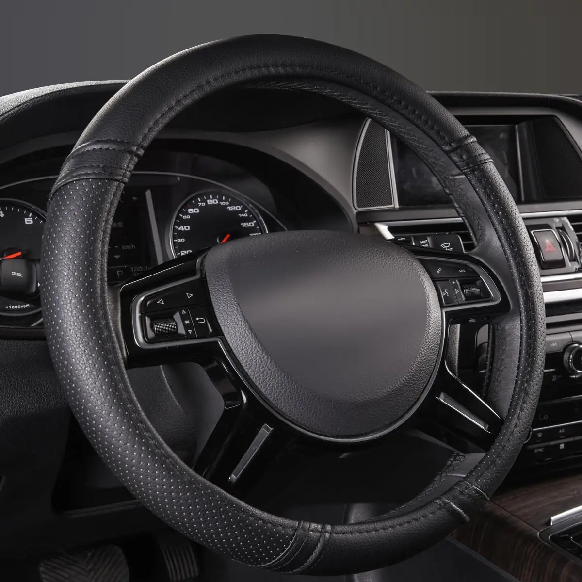 Universal Anti-Slip Steering Wheel Cover, Soft Leather for Cars and SUVs, 14.5-15 Inch Comfortable Grip Design in Black
Universal Anti-Slip Steering Wheel Cover, Soft Leather for Cars and SUVs, 14.5-15 Inch Comfortable Grip Design in Black