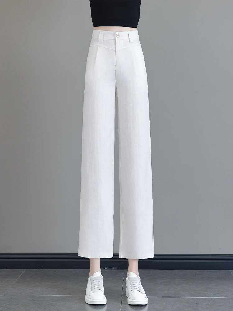 Summer Thin Wide Leg Pants Women's High Waist Drapey Casual Nine Point Linen Straight Cut Pants Ice Silk Pants
Summer Thin Wide Leg Pants Women's High Waist Drapey Casual Nine Point Linen Straight Cut Pants Ice Silk Pants