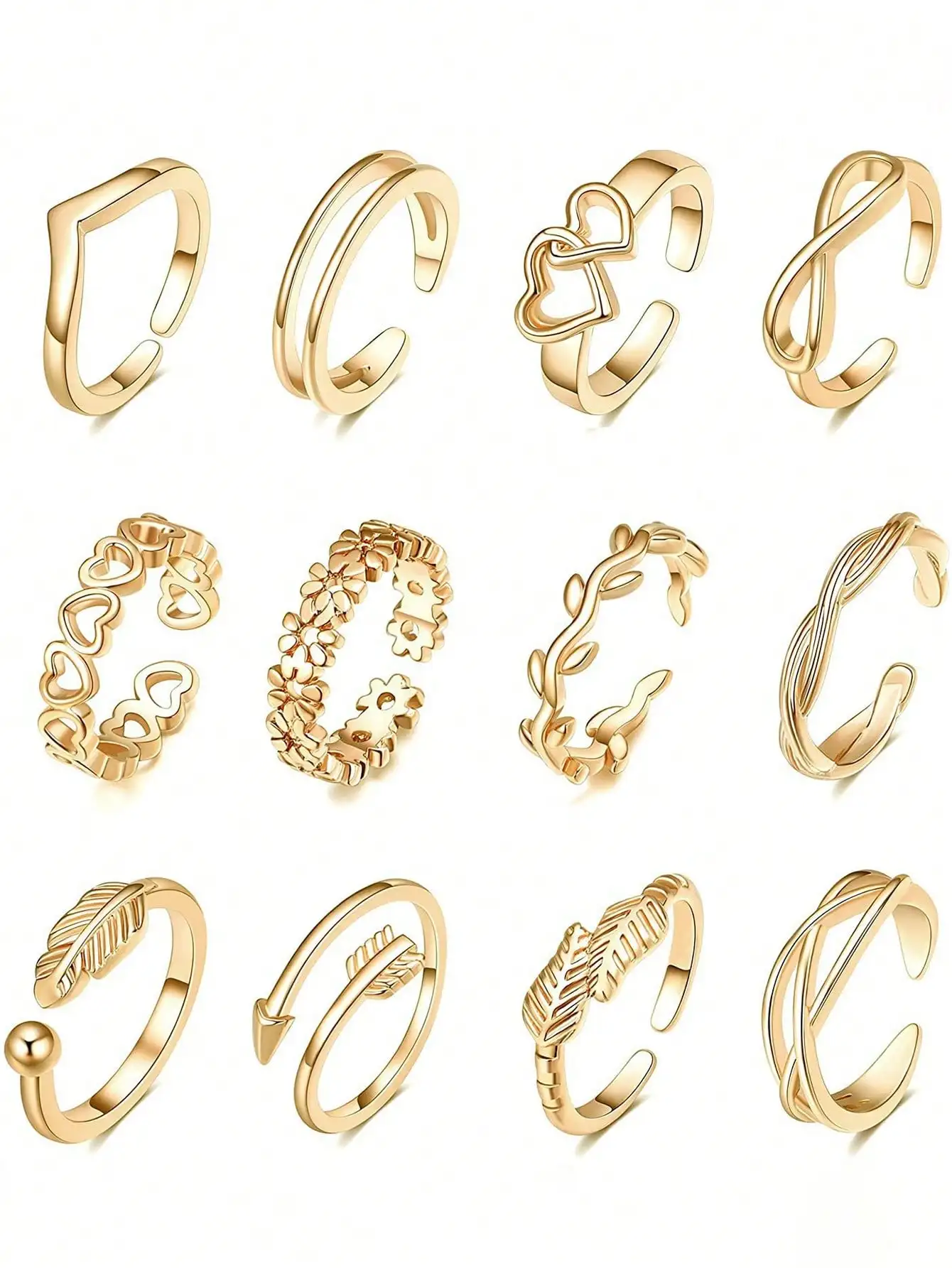 New Arrival 12pcs Vintage Gold-Tone Hollow Heart Shaped Foot Ring Set For Women Valentines,Mom,Mother,Mother's Day,Gift
New Arrival 12pcs Vintage Gold-Tone Hollow Heart Shaped Foot Ring Set For Women Valentines,Mom,Mother,Mother's Day,Gift