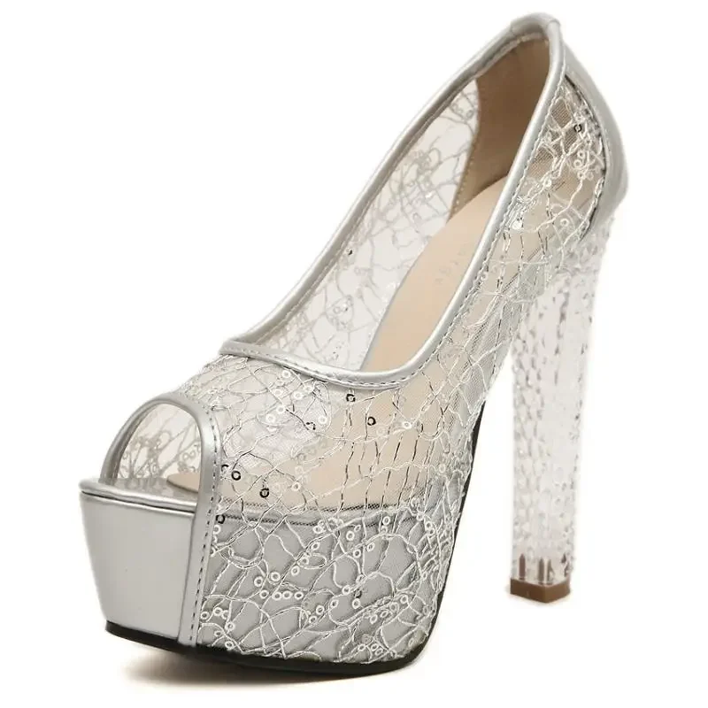 Spring And Summer New Fish Mouth Super High Heel Single Shoes Women's Thin Heel Mesh Sequined Women's High Heels
Spring And Summer New Fish Mouth Super High Heel Single Shoes Women's Thin Heel Mesh Sequined Women's High Heels