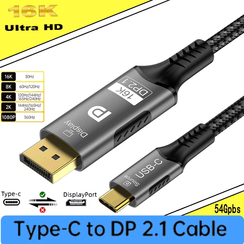 Type-C to DisplayPort 2.1 Cable 16K@30Hz 8K@60Hz USB C to 16K DP 2.1 For Thunderbolt 4/3 54Gpbs MacBook Huawei Air Projector
Type-C to DisplayPort 2.1 Cable 16K@30Hz 8K@60Hz USB C to 16K DP 2.1 For Thunderbolt 4/3 54Gpbs MacBook Huawei Air Projector