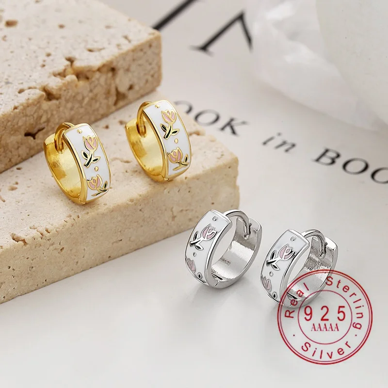 925 Sterling Silver Tulip Enamel Hoop Earrings for Women, Cute Flower Huggie Ear Buckle, Hypoallergenic Daily Jewelry Gift
925 Sterling Silver Tulip Enamel Hoop Earrings for Women, Cute Flower Huggie Ear Buckle, Hypoallergenic Daily Jewelry Gift