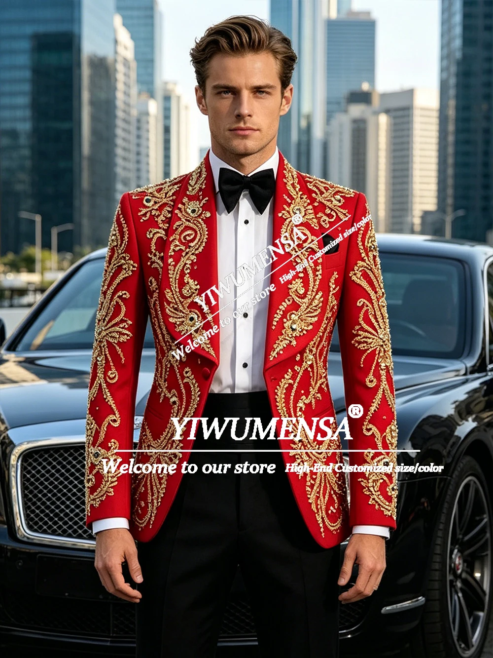 Luxury Suits Men Slim Fit Single Breasted Jacket Pants 2 Piece Crystals Beading Groom Wedding Tuxedos Customized calça masculina
Luxury Suits Men Slim Fit Single Breasted Jacket Pants 2 Piece Crystals Beading Groom Wedding Tuxedos Customized calça masculina