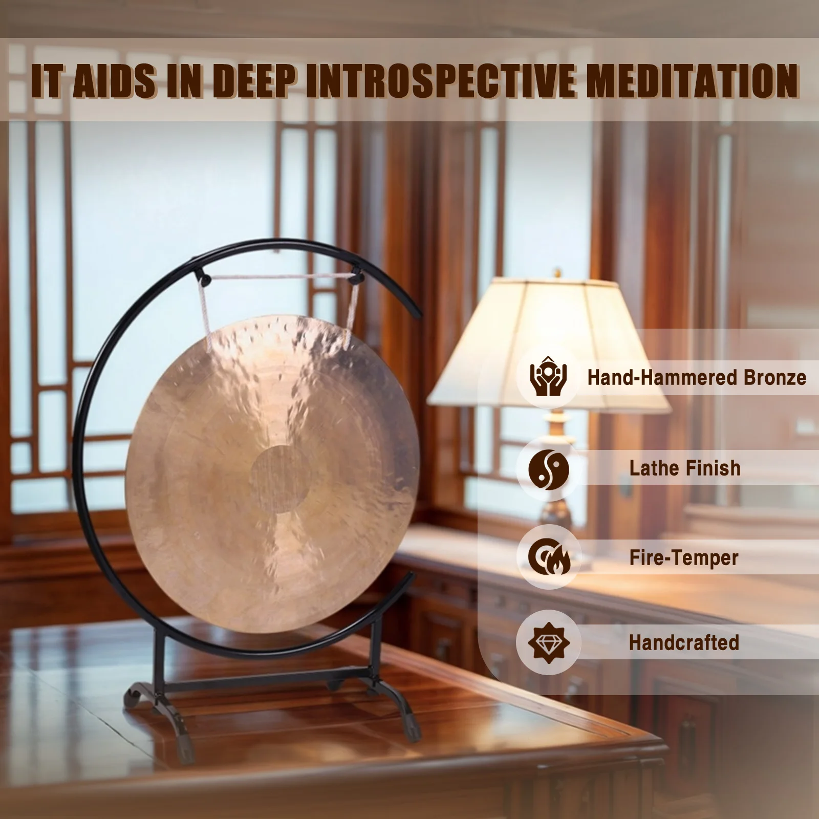 Китайский ударный инструмент: латунный гонг на высокой стойке с молотком для дома, офиса, праздников
Китайский ударный инструмент: латунный гонг на высокой стойке с молотком для дома, офиса, праздников