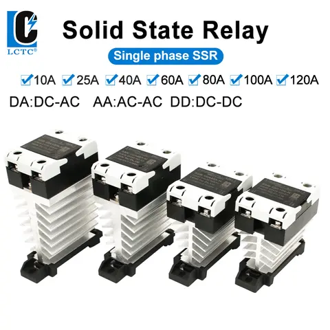 LCTC Solid State Relay Radiator Heat Sink SSR Single Phase DIN Rail 10A 25A 40A 60A 80A 100A 120A DC-AC AC-AA DD Zero Crossing