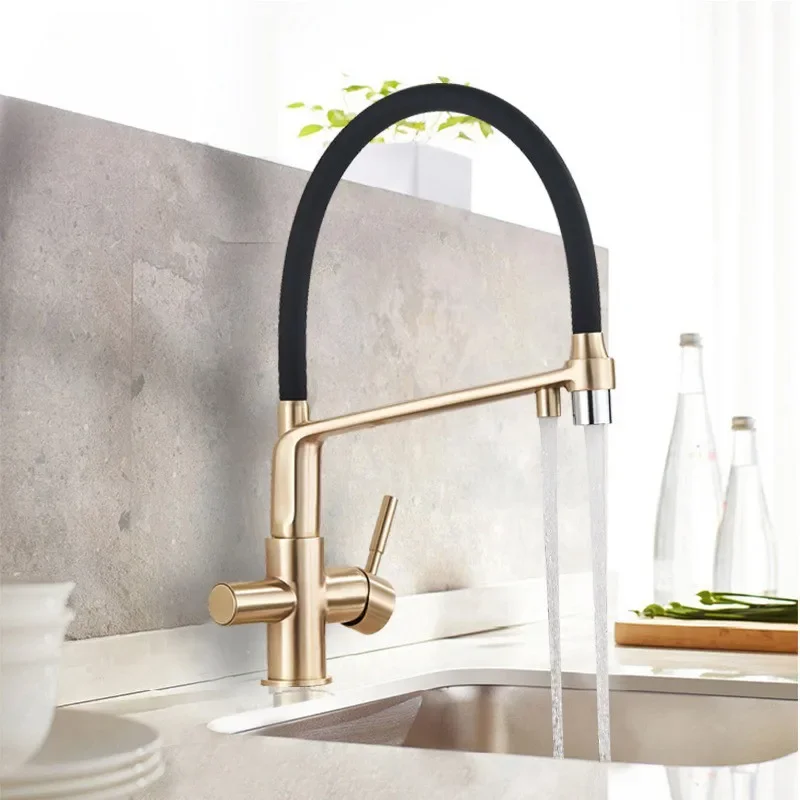 Filter Kitchen Faucet Brushed Gold 360 Swivel Pure Water Faucets for Black Pull Down Purification Mixer Tap
Filter Kitchen Faucet Brushed Gold 360 Swivel Pure Water Faucets for Black Pull Down Purification Mixer Tap