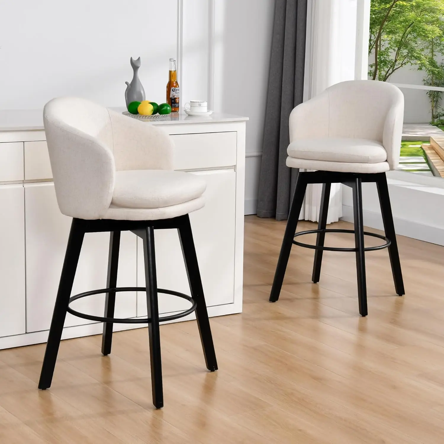 Комплект из 2-х барных стульев высотой 30 дюймов с поворотным механизмом, обивкой из льняной ткани, деревянными ножками и подставкой для ног, для кухонного острова, белые, на заказ
Комплект из 2-х барных стульев высотой 30 дюймов с поворотным механизмом, обивкой из льняной ткани, деревянными ножками и подставкой для ног, для кухонного острова, белые, на заказ