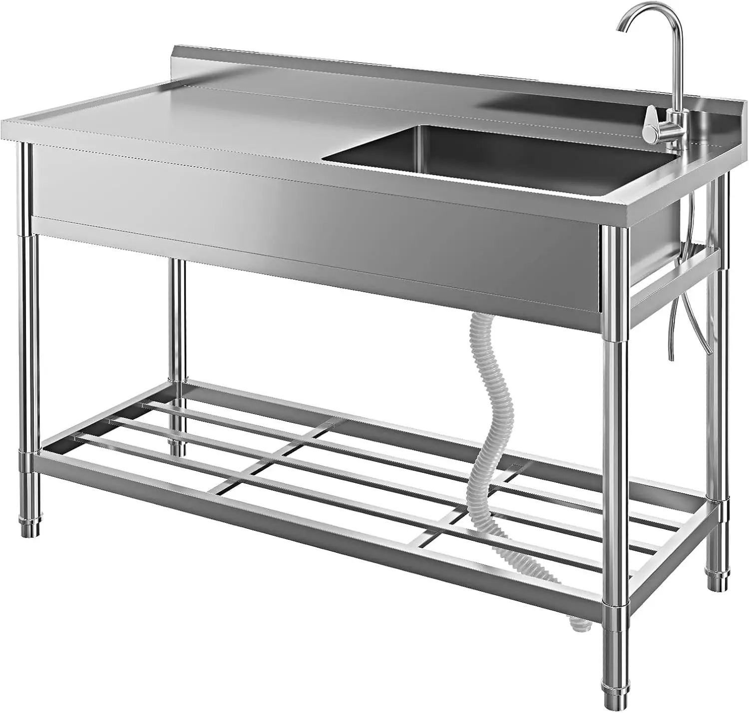 47x20x37 Inch Stainless Steel Single Bowl Free Standing Utility Sink With Workbench Cold And Hot Water Pipe For Commercial Kitchen Laundry Garage Indoor Outdoor Workshop
47x20x37 Inch Stainless Steel Single Bowl Free Standing Utility Sink With Workbench Cold And Hot Water Pipe For Commercial Kitchen Laundry Garage Indoor Outdoor Workshop