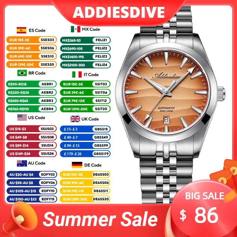 ADDIESDIVE AD2540 BGW9 Super Luminous Stainless Steel Wristwatches 20Bar Waterproof Sapphire Glass Watches Relogios Masculino
ADDIESDIVE AD2540 BGW9 Super Luminous Stainless Steel Wristwatches 20Bar Waterproof Sapphire Glass Watches Relogios Masculino