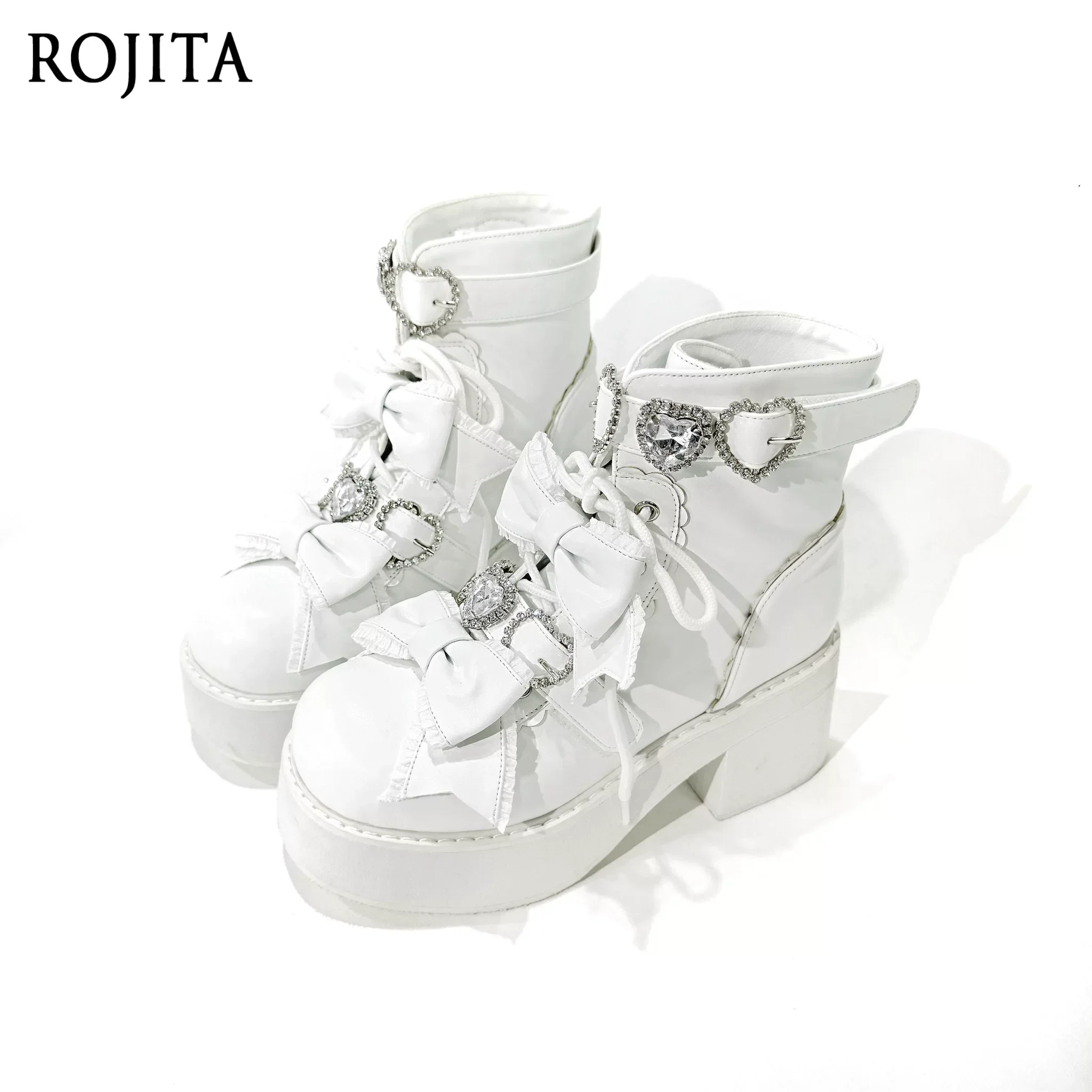 Gothic Lolita Platform Ankle Boots Patent Black Heart Rhinestone Bow Block Heel Mid Calf Boots Japanese Short Boots Women
Gothic Lolita Platform Ankle Boots Patent Black Heart Rhinestone Bow Block Heel Mid Calf Boots Japanese Short Boots Women