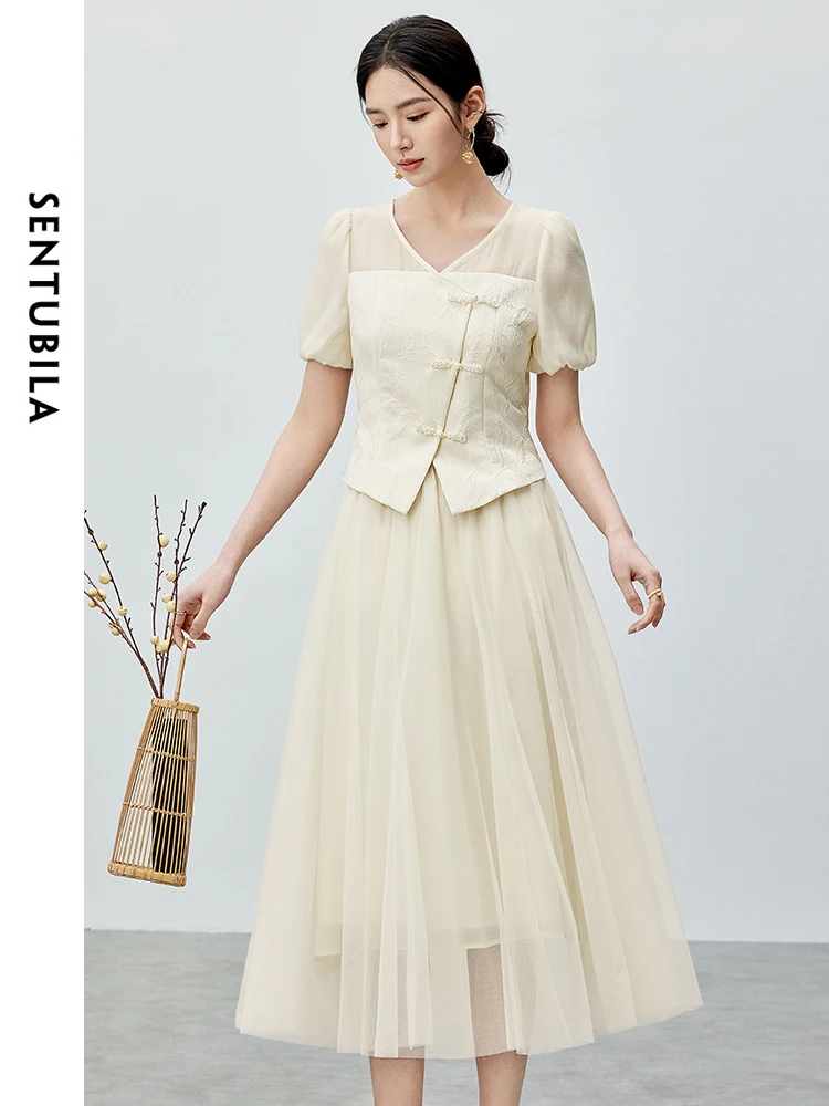 SENTUBILA Chinese Style Mesh Skirts Set V-neck Jacquard Short Sleeve Top Elastic Waist Skirt 2024 Summer Women's Suit 142Z54856
SENTUBILA Chinese Style Mesh Skirts Set V-neck Jacquard Short Sleeve Top Elastic Waist Skirt 2024 Summer Women's Suit 142Z54856
