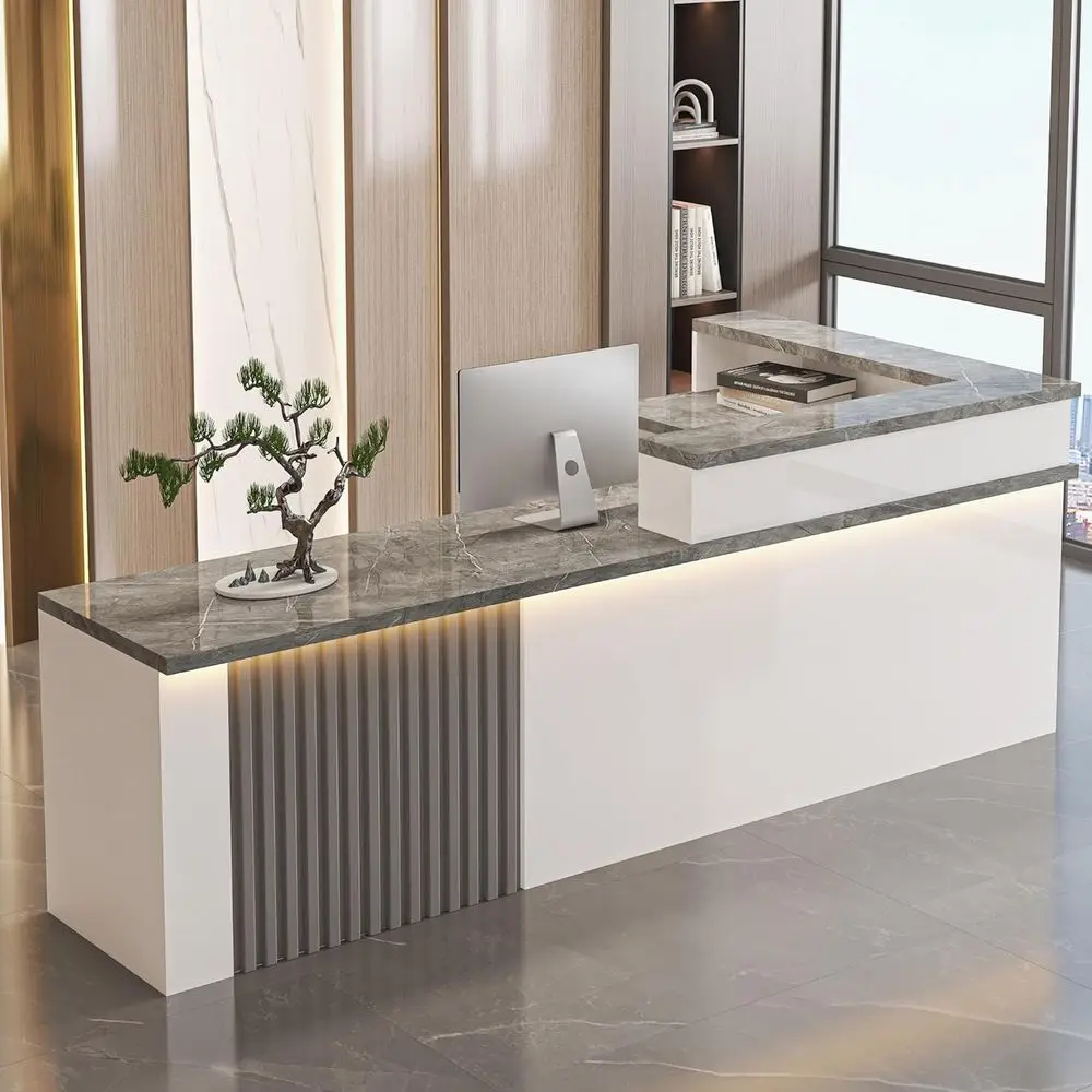L-Shaped Desk with Storage Counter for Office or Retail Lobby (White/Gray, L 160cm)
L-Shaped Desk with Storage Counter for Office or Retail Lobby (White/Gray, L 160cm)