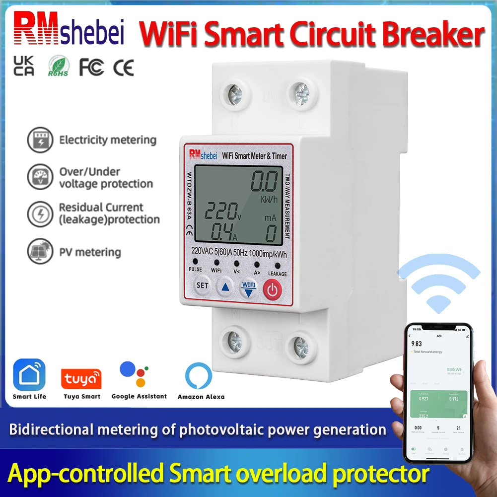 RMshebei tuya smart circuit breaker wifi 110v voltage protector smartlife Time relay 220v Electricity meter automatic switch
RMshebei tuya smart circuit breaker wifi 110v voltage protector smartlife Time relay 220v Electricity meter automatic switch