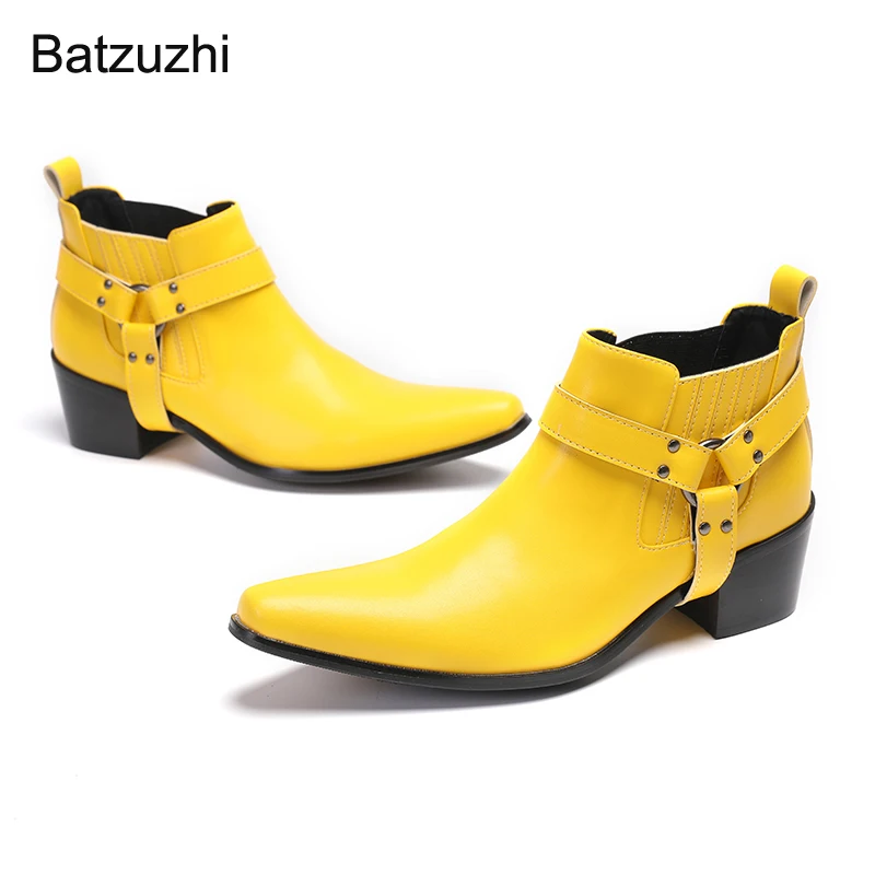 Мужские ботинки Batzuzhi Yellow Cowboy на высоком каблуке 6,5 см, кожаные ботильоны с острым носком для мужчин, для бизнеса/вечеринок, большие размеры 37-47
Мужские ботинки Batzuzhi Yellow Cowboy на высоком каблуке 6,5 см, кожаные ботильоны с острым носком для мужчин, для бизнеса/вечеринок, большие размеры 37-47