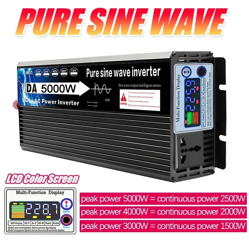 5000W 4000W 3000W Pure Sine Wave Inverter 12V-72V TO 220V Voltage Converter LCD Color Screen Digital Display Car Power Inverter
5000W 4000W 3000W Pure Sine Wave Inverter 12V-72V TO 220V Voltage Converter LCD Color Screen Digital Display Car Power Inverter
