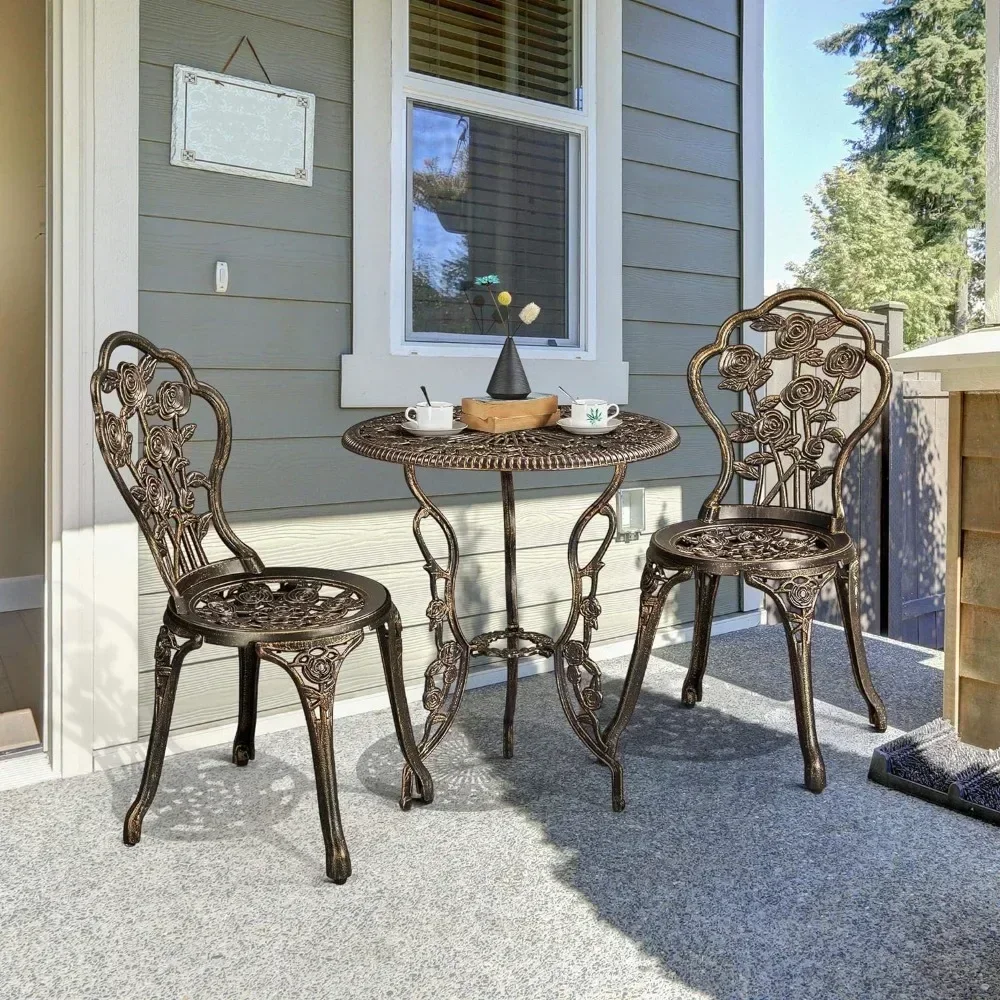 3-Piece Outdoor Bistro Set w/Rose Design, Rust-Resistant Cast Aluminum Table and Chairs Hole for Balcony Backyard Garden
3-Piece Outdoor Bistro Set w/Rose Design, Rust-Resistant Cast Aluminum Table and Chairs Hole for Balcony Backyard Garden