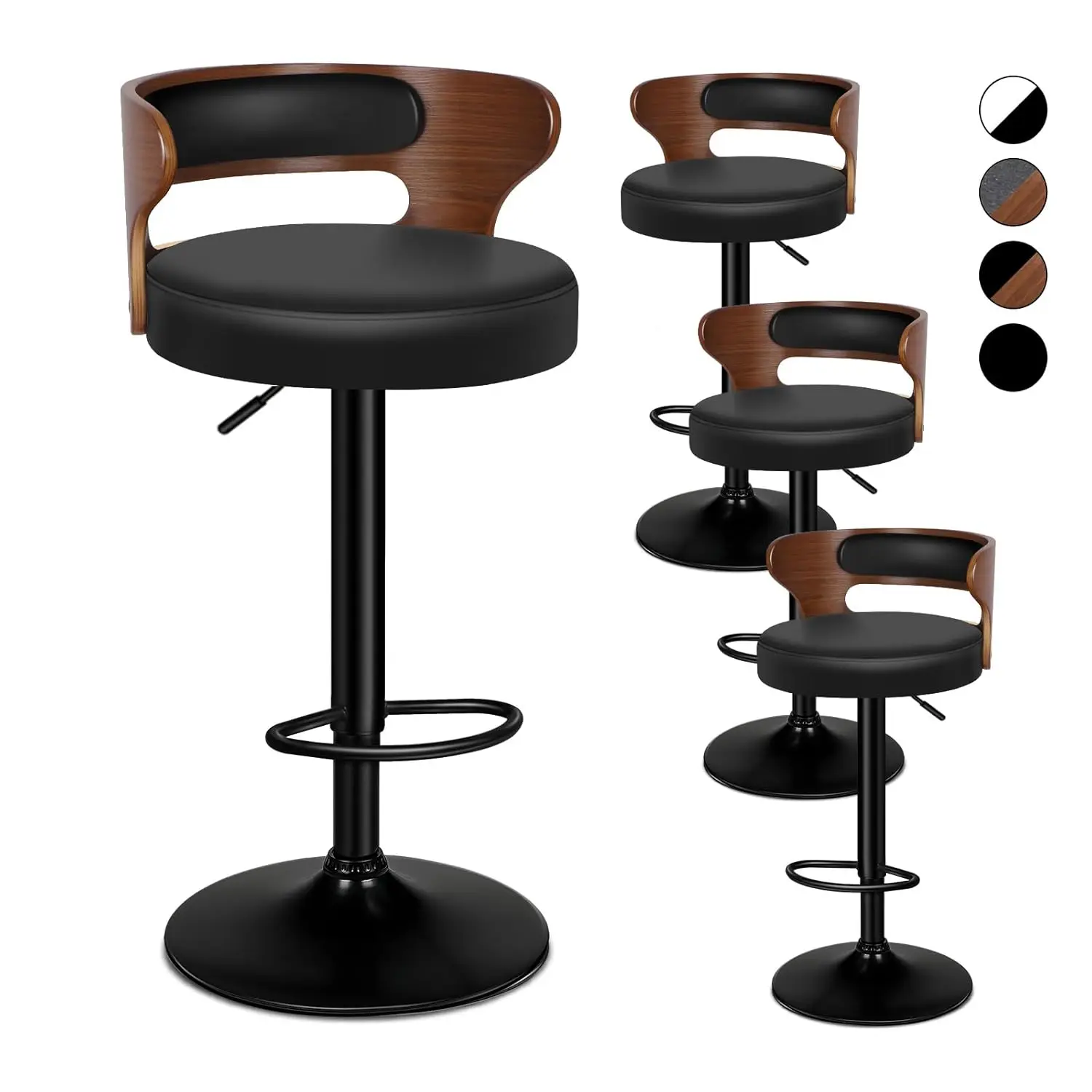 Adjustable PU Leather Bar Stools Set of 4 Swivel Bentwood Back Footrest Kitchen Counter Home Dining Black Brown, Customized
Adjustable PU Leather Bar Stools Set of 4 Swivel Bentwood Back Footrest Kitchen Counter Home Dining Black Brown, Customized