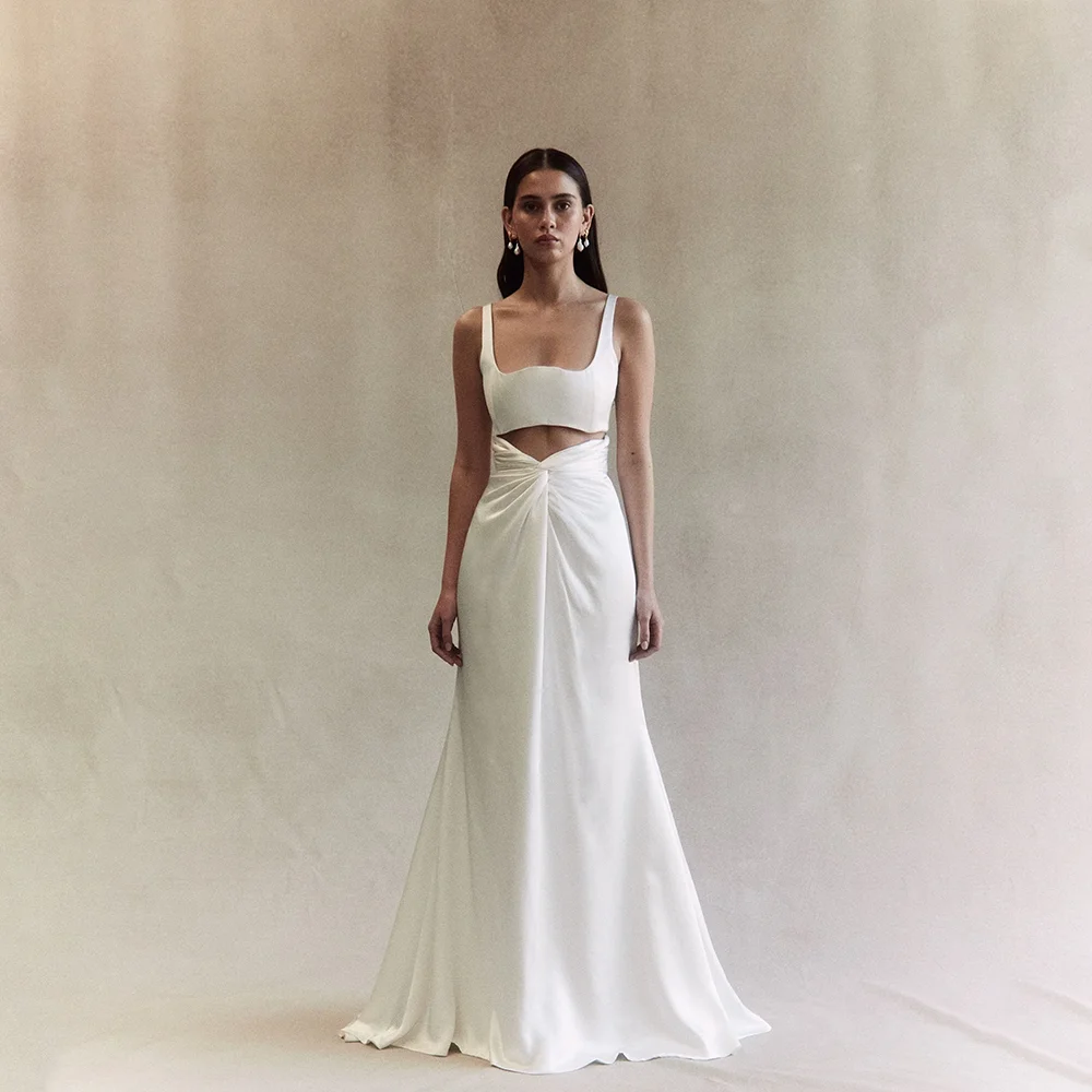 Two Piece Satin Mermaid Wedding Dress Square Neck Cutout Waist Bridal Gown Low Back Button Elegant Simple Wedding Dresses Custom
Two Piece Satin Mermaid Wedding Dress Square Neck Cutout Waist Bridal Gown Low Back Button Elegant Simple Wedding Dresses Custom