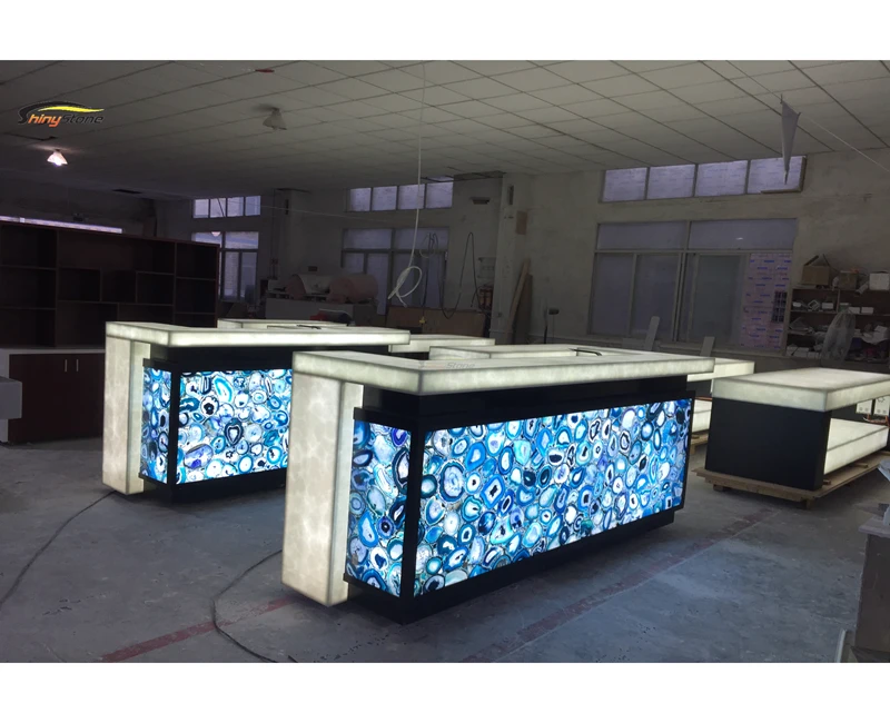 Customize Design RGB LED Backlit Blue Agate bar Counter