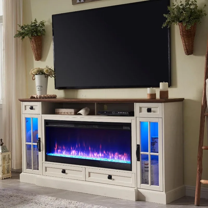 Fireplace TV Stand for 80 Inch TV, Farmhouse Entertainment Center with 42" Fireplace & LED Lights, Modern Media Console Table
Fireplace TV Stand for 80 Inch TV, Farmhouse Entertainment Center with 42" Fireplace & LED Lights, Modern Media Console Table