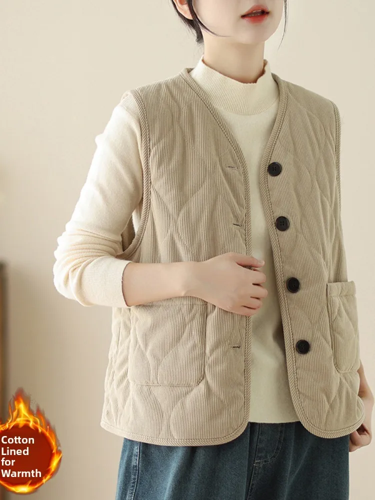 Winter New Corduroy Vest Women's Warmth Small Single Button V-ne Jaet Outerwear Thiened Casual Loose Fit Color
Winter New Corduroy Vest Women's Warmth Small Single Button V-ne Jaet Outerwear Thiened Casual Loose Fit Color