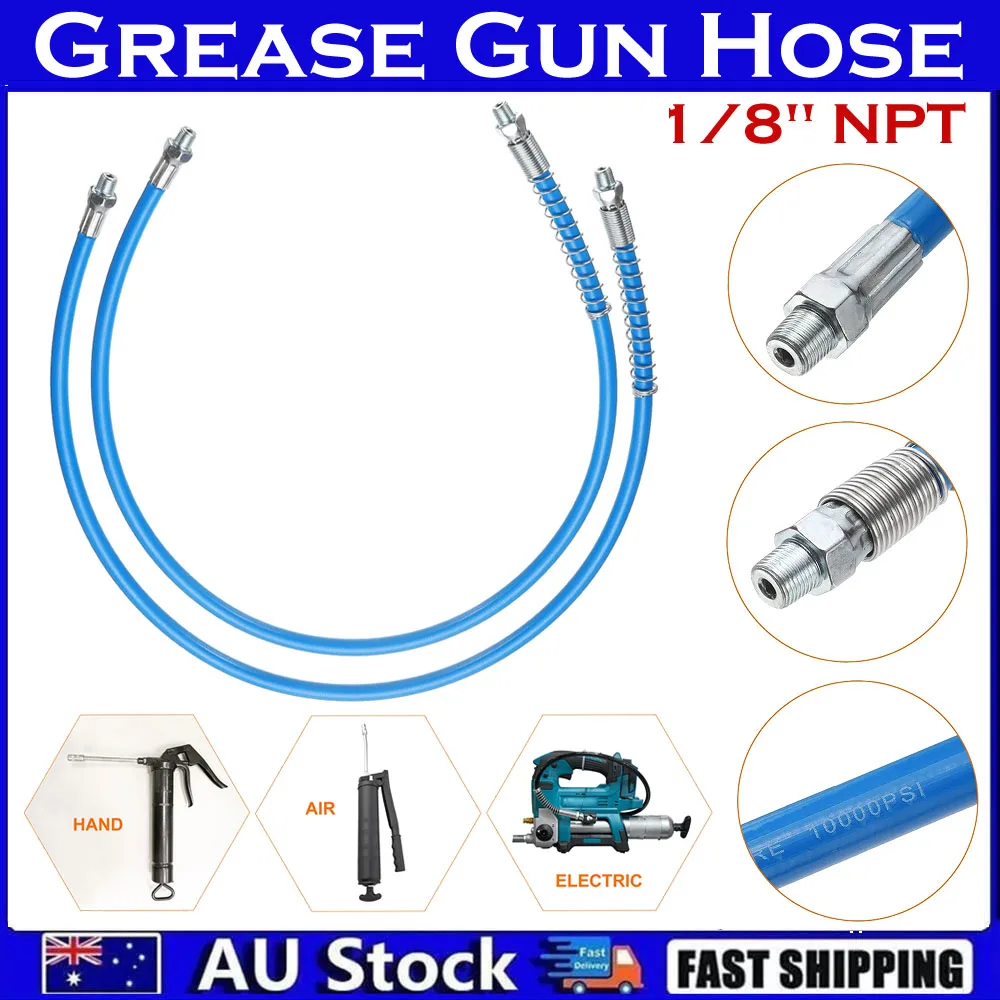 2Pcs Grease Gun Hose 31.5" 10000PSI Spring Flex Grease with 1/8" NPT Thread Blue
2Pcs Grease Gun Hose 31.5" 10000PSI Spring Flex Grease with 1/8" NPT Thread Blue