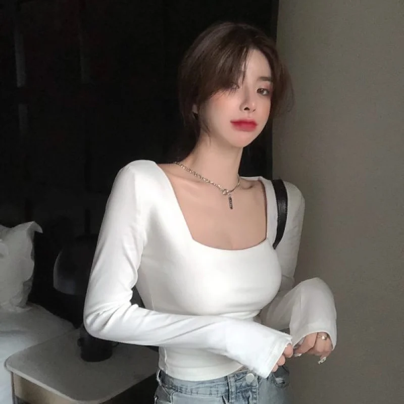 T-Shirt Women'S Short White Slim Fit Long Sleeved Undershirt New Sexy Square Neck Tight Top
T-Shirt Women'S Short White Slim Fit Long Sleeved Undershirt New Sexy Square Neck Tight Top