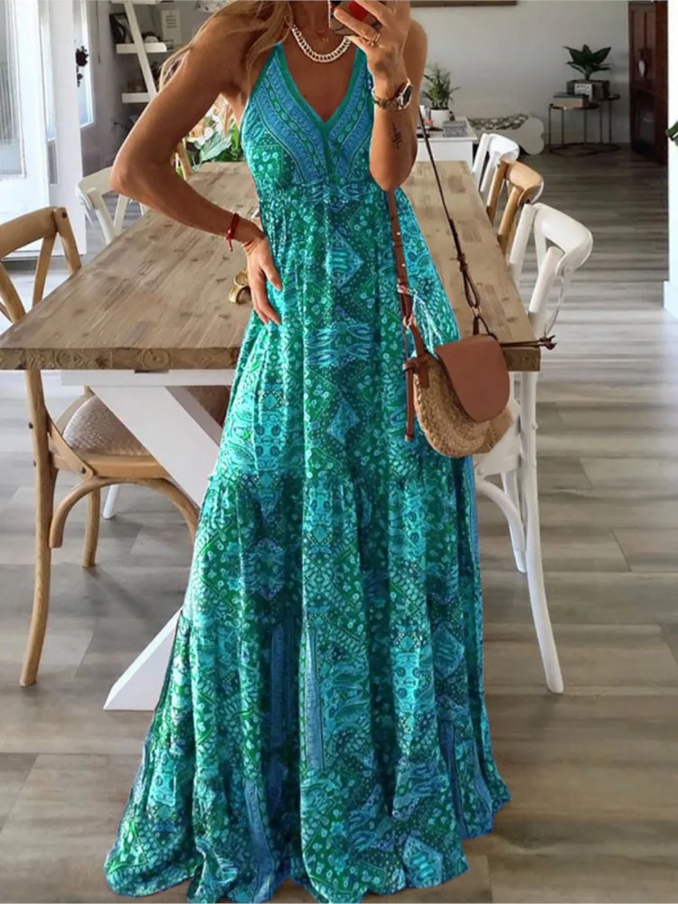 Bohemian Style Printed Spaghetti Strap Dresses For Women Sexy V-neck Holiday Beach Long Dress Casual Ladies Summer Maxi Vestidos
Bohemian Style Printed Spaghetti Strap Dresses For Women Sexy V-neck Holiday Beach Long Dress Casual Ladies Summer Maxi Vestidos