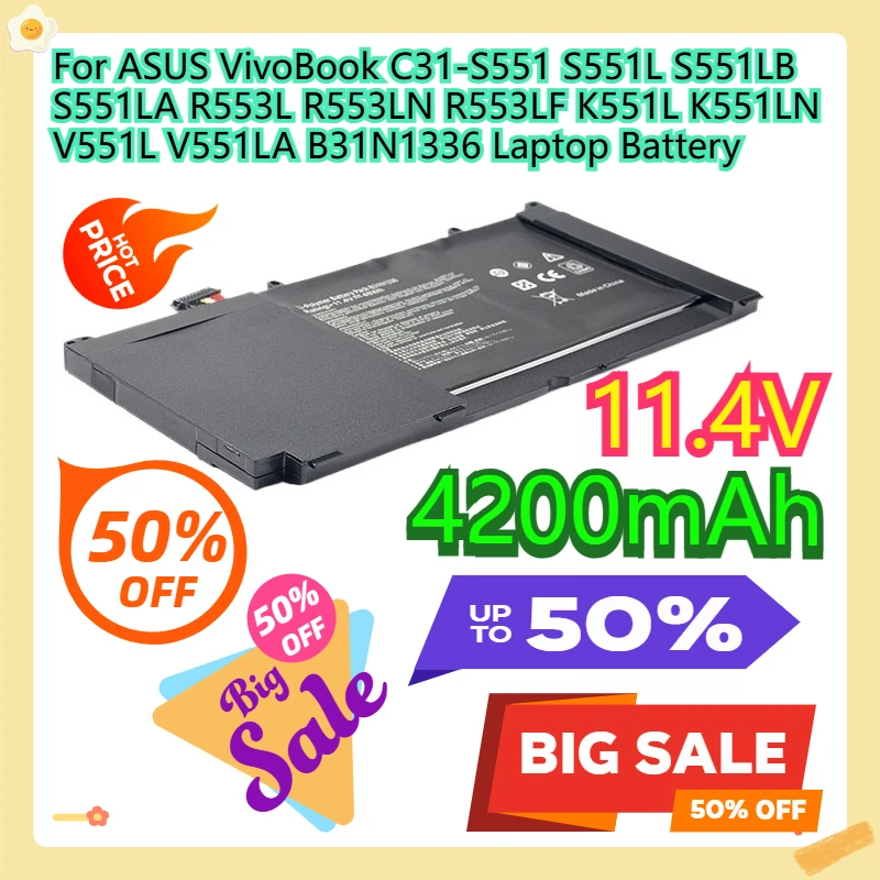 For ASUS VivoBook C31-S551 S551L S551LB S551LA R553L R553LN R553LF K551L K551LN V551L V551LA B31N1336 Laptop Battery
For ASUS VivoBook C31-S551 S551L S551LB S551LA R553L R553LN R553LF K551L K551LN V551L V551LA B31N1336 Laptop Battery