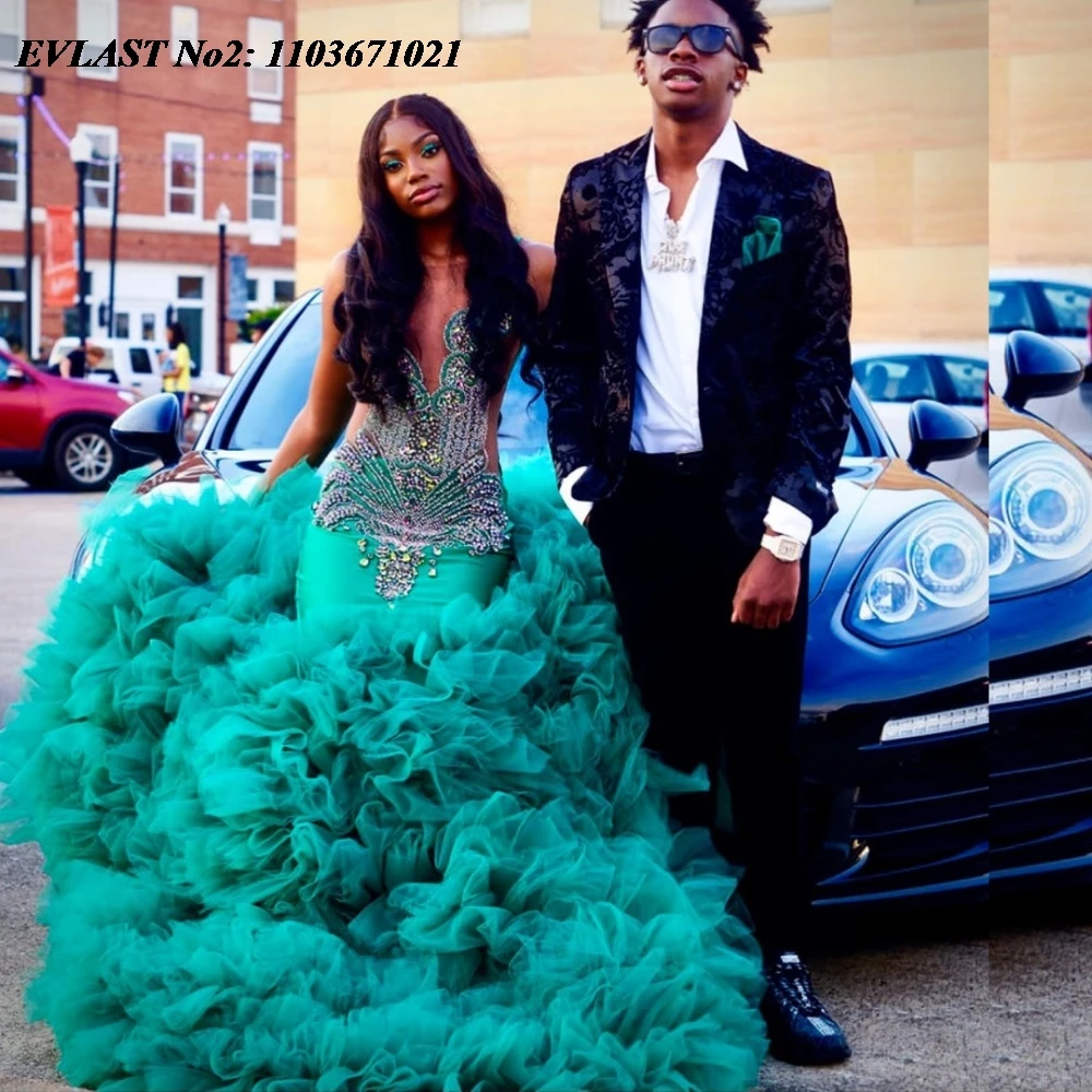 EVLAST Customized Elegant Dark Green Mermaid Prom Dress Black Girls Rhinestone Beaded Ruffles African Birthday Party Gown E2P479
EVLAST Customized Elegant Dark Green Mermaid Prom Dress Black Girls Rhinestone Beaded Ruffles African Birthday Party Gown E2P479