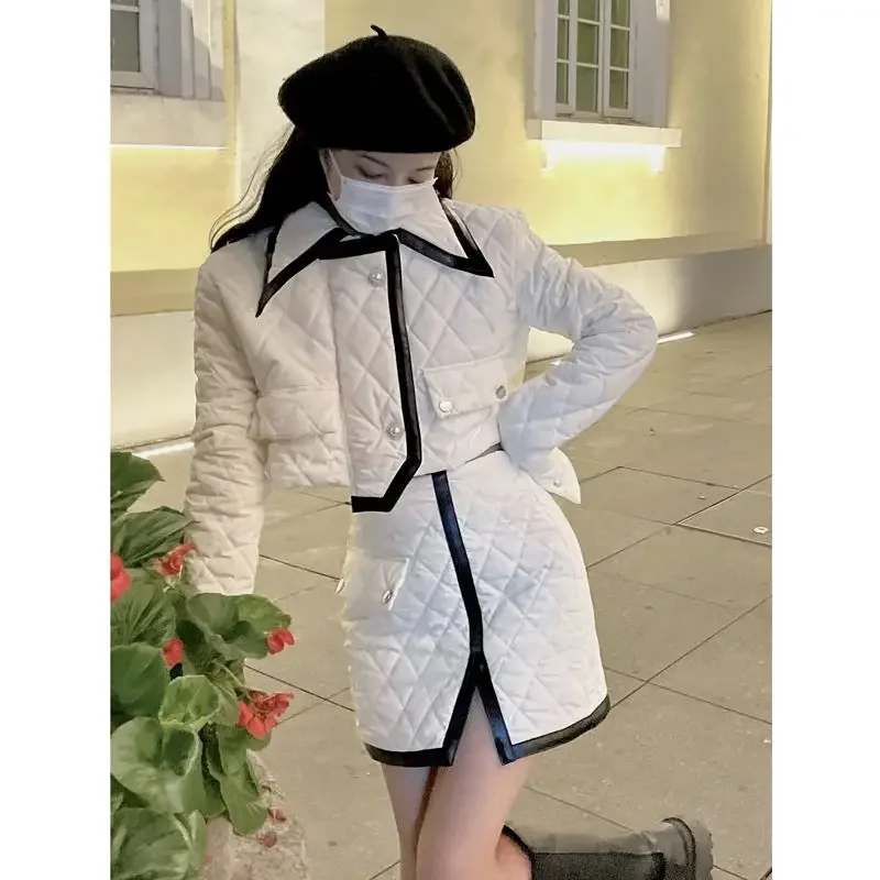 Sweet Hot Girl Suit Women's Autumn and Winter Diamond Pattern Cotton Jacket High Waist Mini Skirt Two-piece Set Female Clothes
Sweet Hot Girl Suit Women's Autumn and Winter Diamond Pattern Cotton Jacket High Waist Mini Skirt Two-piece Set Female Clothes